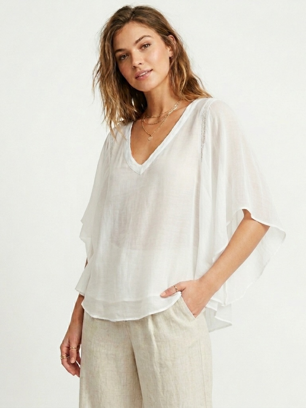 NWT Paris Paris Silk Layered Flutter Sleeve Blouse Made In Italy 0 S